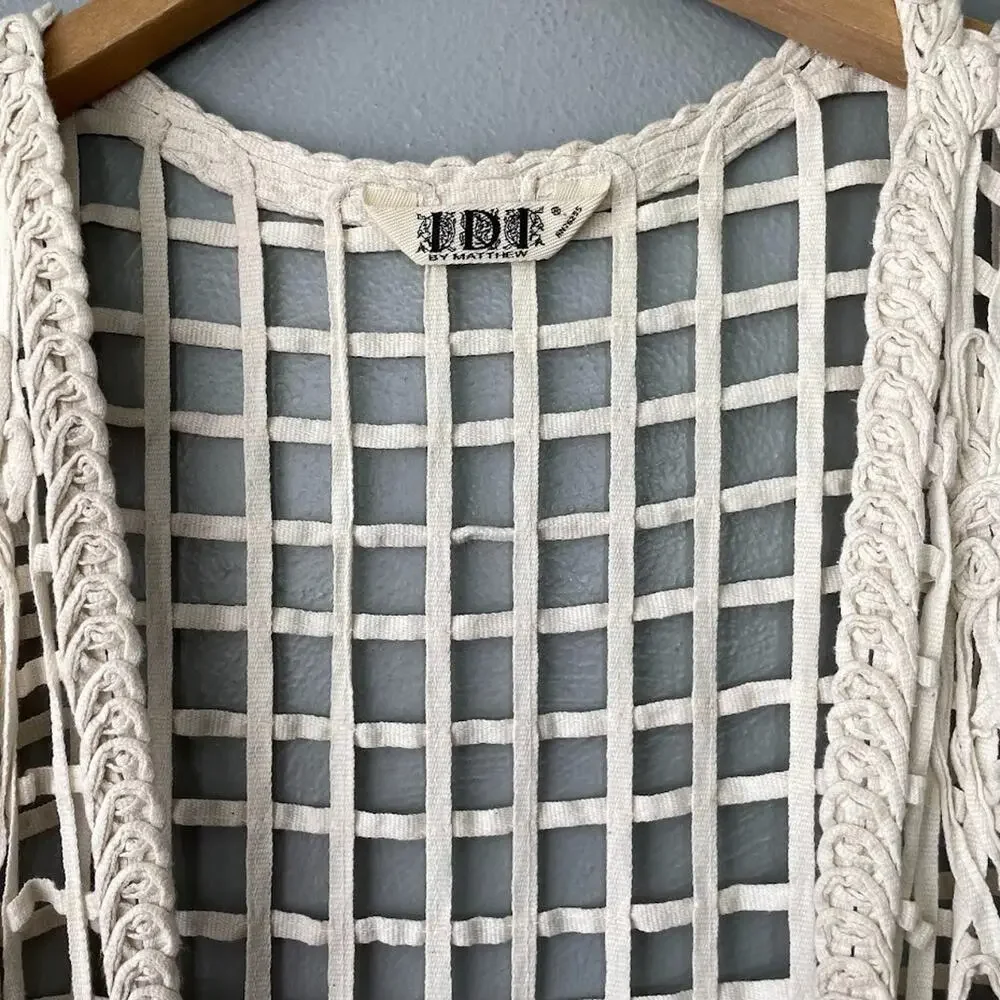 IDI by Matthew Size Medium Creamy Open Crochet Knit Vest Cardigan Beachy Boho - Picture 2 of 8